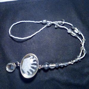 Hand Crafted White Beaded Car Mirror Decor